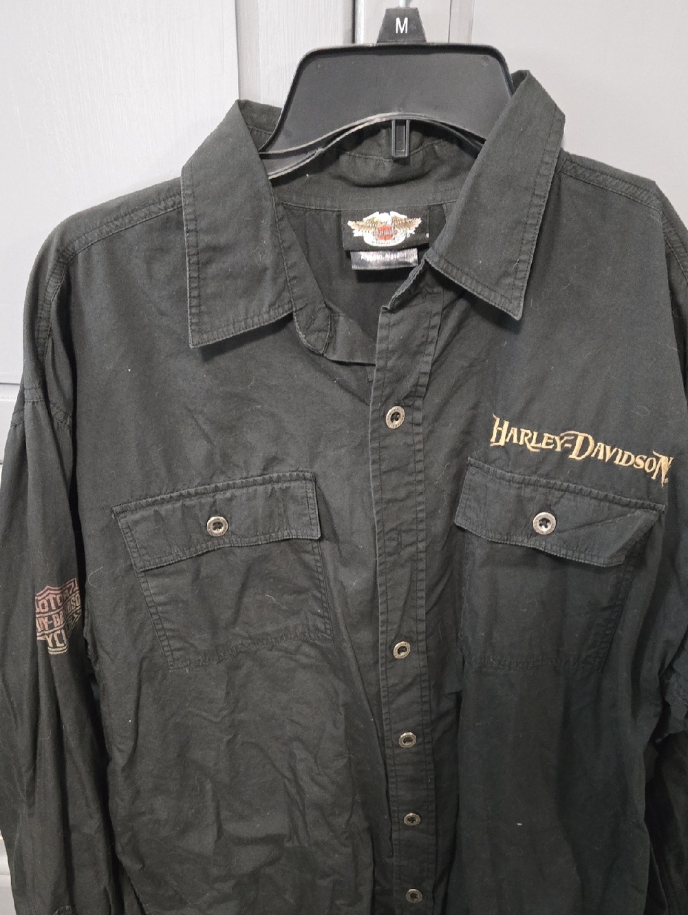 Harley-Davidson Black Button-Front Shirt Jacket with Gold Logo